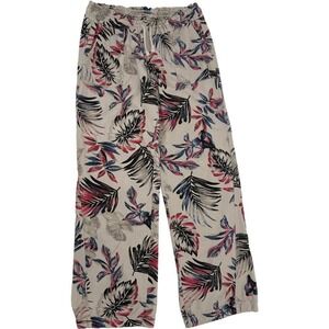 CALI 1850 Large Wide Leg Pants Cream Tropical Linen Blend Relaxed Beach Coastal